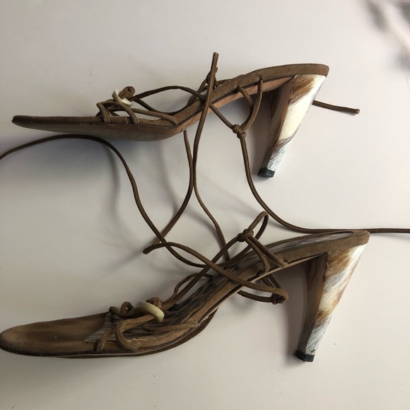 Dolce & Gabbana Brown Suede Leather Tie Up Sandals - Picture 6 of 8